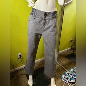 Paradise Gray Pants with Black Sequined & Stitched Flower Waistband